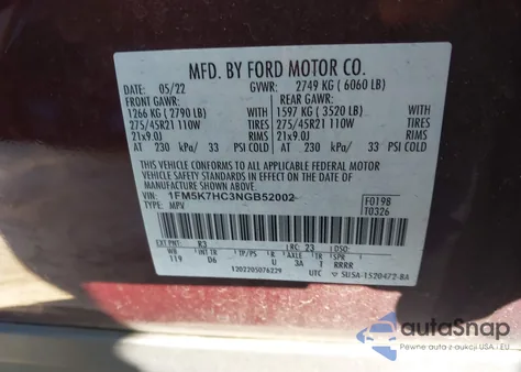 2022 Ford Explorer Platinum из США, поврежденный, VIN 1FM5K7HC3NGB52002